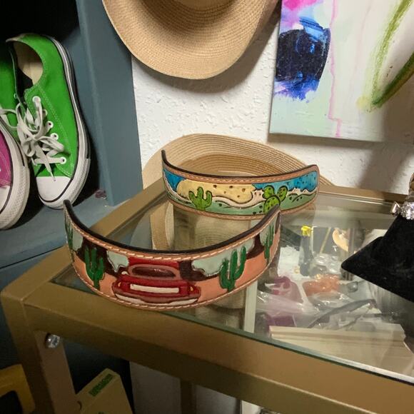 2757. Handmade Leather Cuff CHOICE: Truck or Cactus - Picture 1 of 2